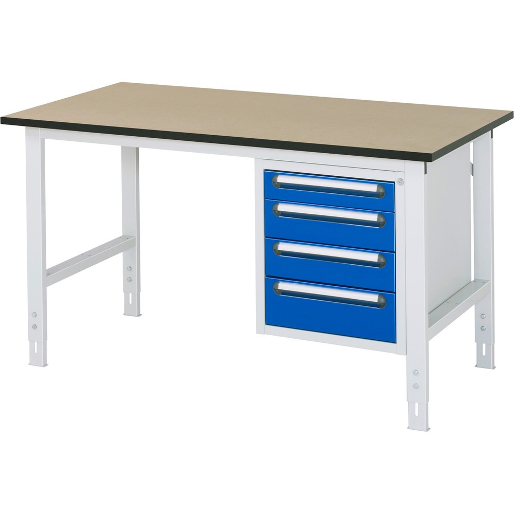 Produktabbildung Nr. 1: RAU höhenverstellbarer Werktisch Serie TOM, HxBxT 760-1.080 x 1.500 x 800 mm, 4 Schubladen, MDF Arbeitsplatte