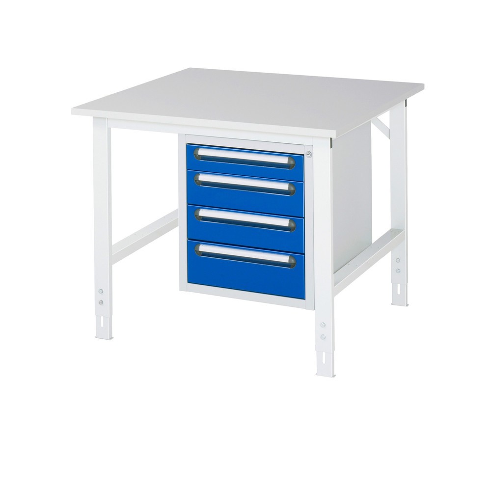 Produktabbildung Nr. 1: RAU höhenverstellbarer Werktisch Serie TOM, HxBxT 760-1.080 x 1.000 x 1.000 mm, 4 Schubladen, Arbeitsplatte Melamin-Belag