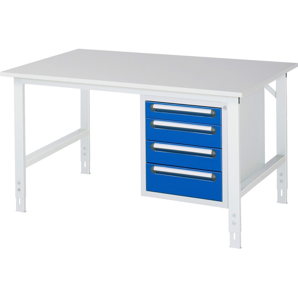 Produktabbildung Nr. 1: RAU höhenverstellbarer Werktisch Serie TOM, HxBxT 760-1.080 x 1.500 x 1.000 mm, 4 Schubladen, Arbeitsplatte Melamin-Belag
