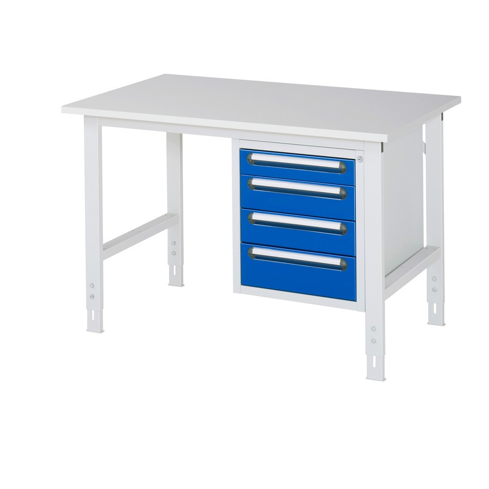 Produktabbildung Nr. 1: RAU höhenverstellbarer Werktisch Serie TOM, HxBxT 760-1.080 x 1.250 x 800 mm, 4 Schubladen, Arbeitsplatte Melamin-Belag