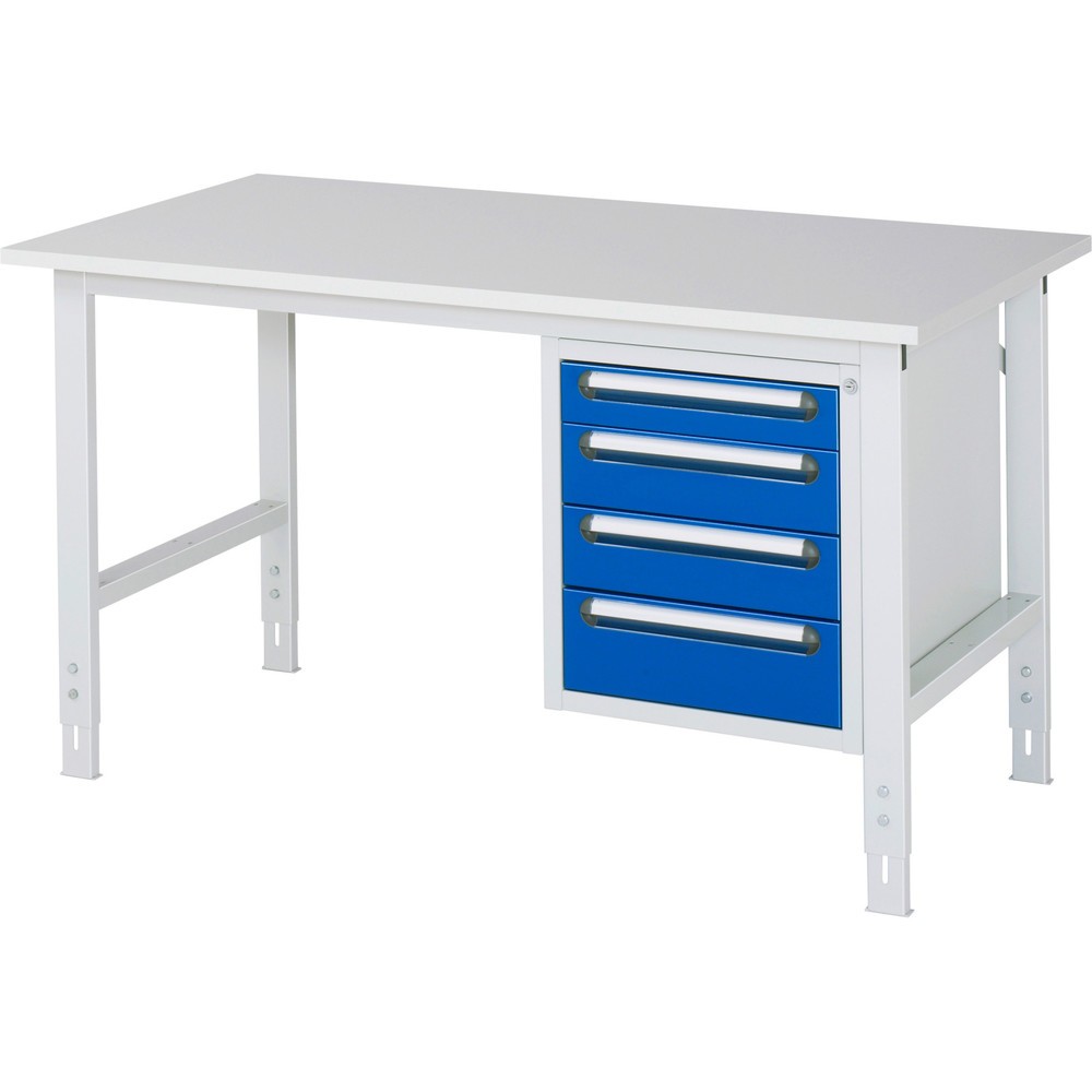 Produktabbildung Nr. 1: RAU höhenverstellbarer Werktisch Serie TOM, HxBxT 760-1.080 x 1.500 x 800 mm, 4 Schubladen, Arbeitsplatte Melamin-Belag