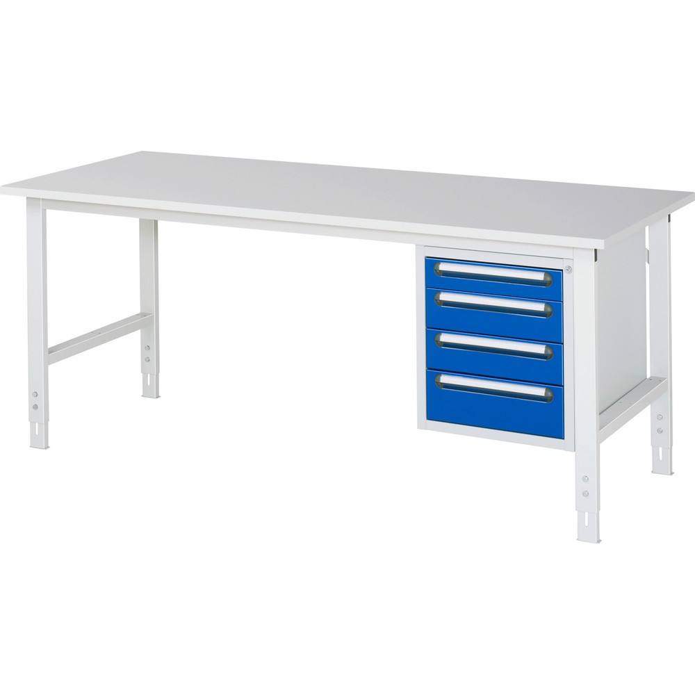 Produktabbildung Nr. 1: RAU höhenverstellbarer Werktisch Serie TOM, HxBxT 760-1.080 x 2.500 x 800 mm, 4 Schubladen, Arbeitsplatte Melamin-Belag