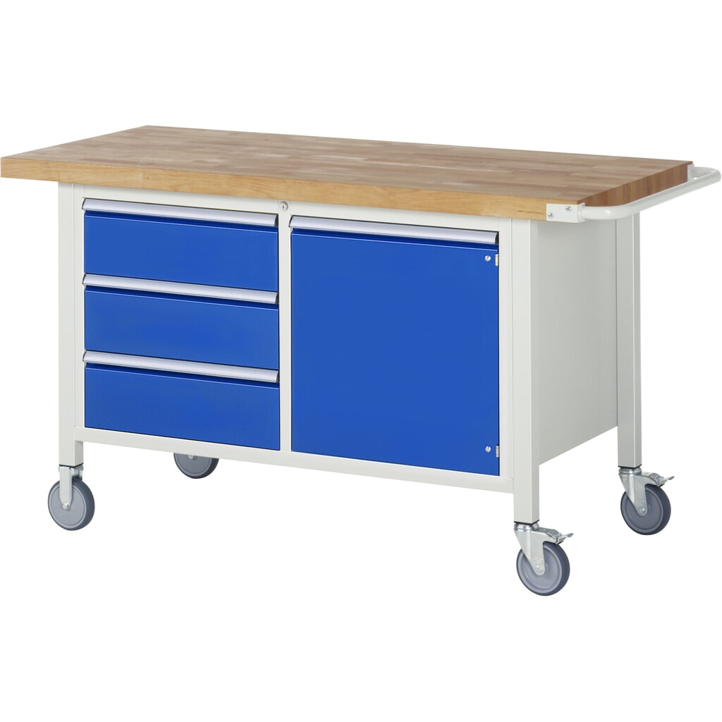 RAU mobile Werkbank Serie 8000, 1 Doppel-Container, 1 Flügeltür, HxBxT 880 x 1.500 x 700 mm, 3 x 90%-Auszug-Schubladen, ErgoScript Produktabbildung: RAU mobile Werkbank Serie 8000, 1 Doppel-Container, 1 Flügeltür, HxBxT 880 x 1.500 x 700 mm, 3 x 90%-Auszug-Schubladen, ErgoScript