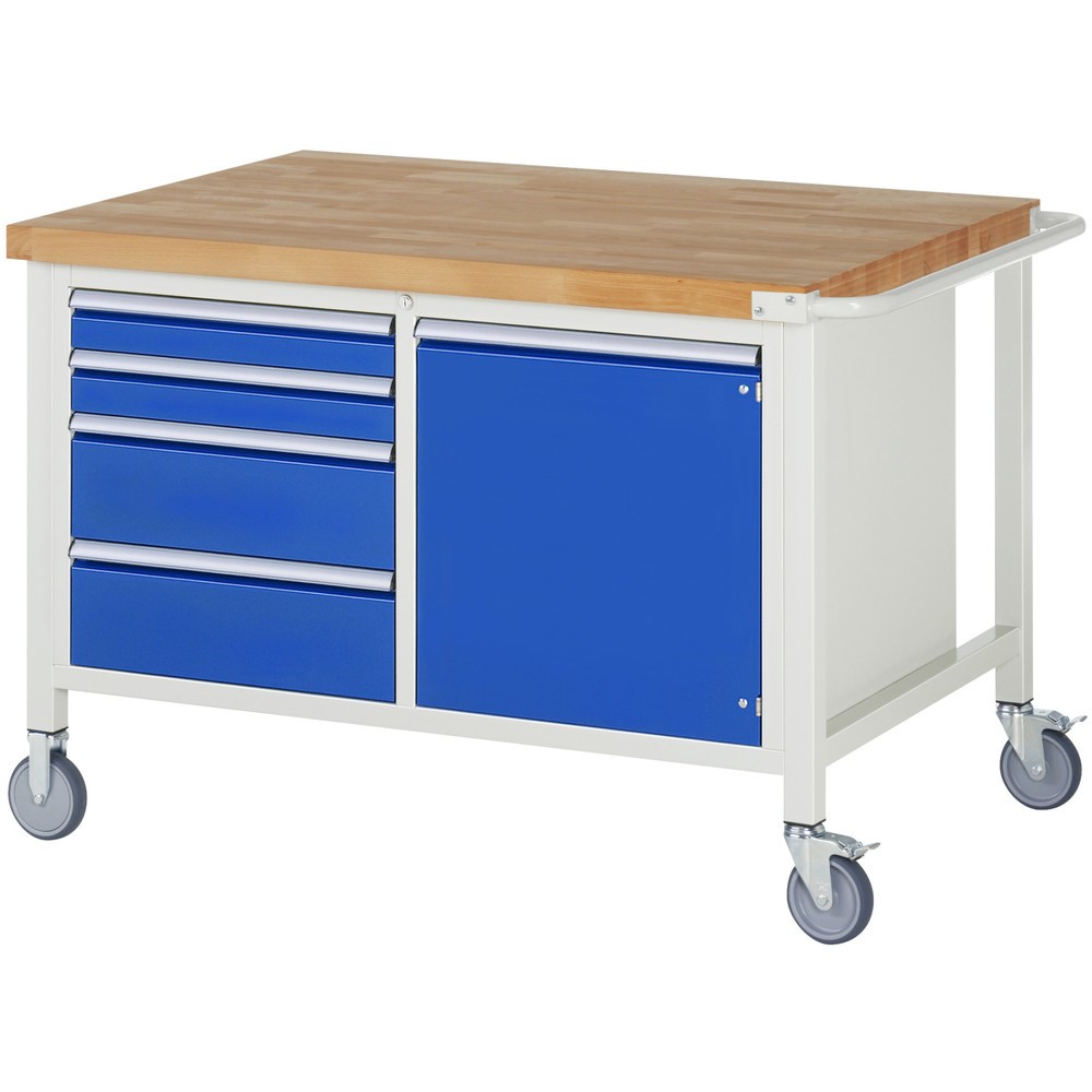 Produktabbildung Nr. 1: RAU mobile Werkbank Serie 8000, 1 Doppel-Container, 1 Flügeltür, HxBxT 880-1.080 x 1.250 x 900 mm, 4 x 90%-Auszug-Schubladen