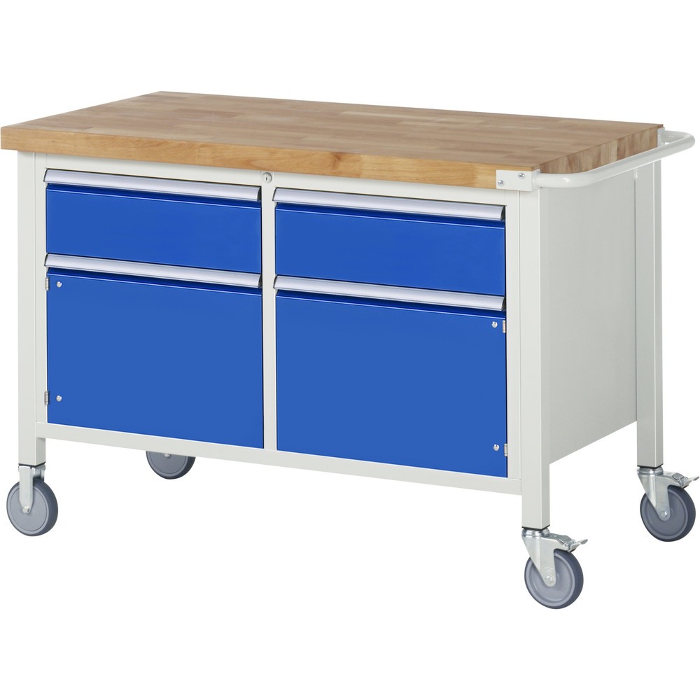 Produktabbildung: RAU mobile Werkbank Serie 8000, 1 Doppel-Container, 2 Flügeltüren, HxBxT 880 x 1.250 x 700 mm, 2 x 90%-Auszug-Schubladen, ErgoScript