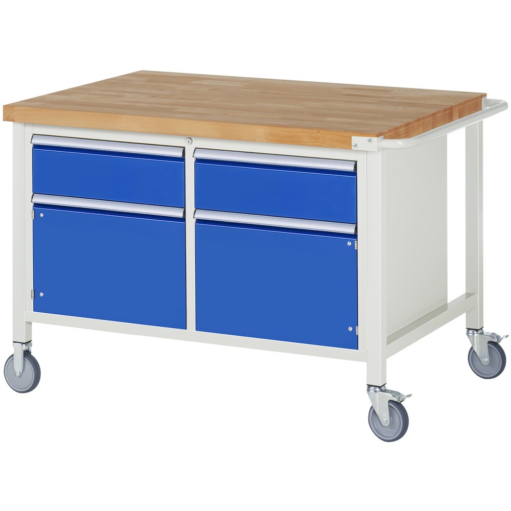Produktabbildung: RAU mobile Werkbank Serie 8000, 1 Doppel-Container, 2 Flügeltüren, HxBxT 880 x 1.250 x 900 mm, 2 x 90%-Auszug-Schubladen, ErgoScript