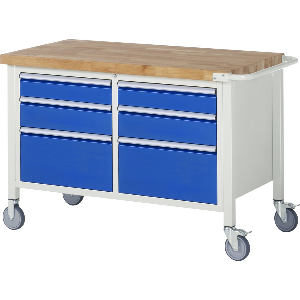 Produktabbildung Nr. 1: RAU mobile Werkbank Serie 8000, 1 Doppel-Container, HxBxT 880-1.080 x 1.250 x 700 mm, 6 x 90%-Auszug-Schubladen