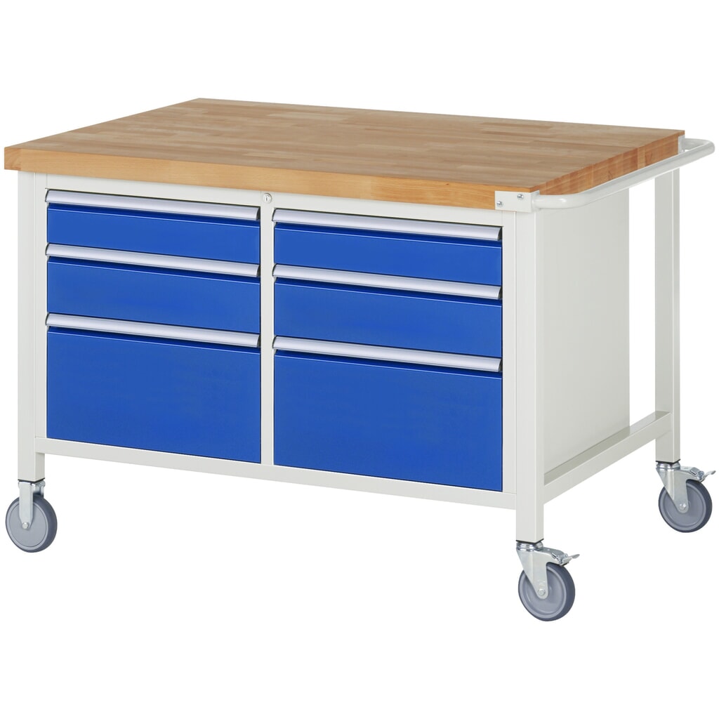 RAU mobile Werkbank Serie 8000, 1 Doppel-Container, HxBxT 880 x 1.250 x 900 mm, 6 x 90%-Auszug-Schubladen Produktabbildung: RAU mobile Werkbank Serie 8000, 1 Doppel-Container, HxBxT 880 x 1.250 x 900 mm, 6 x 90%-Auszug-Schubladen