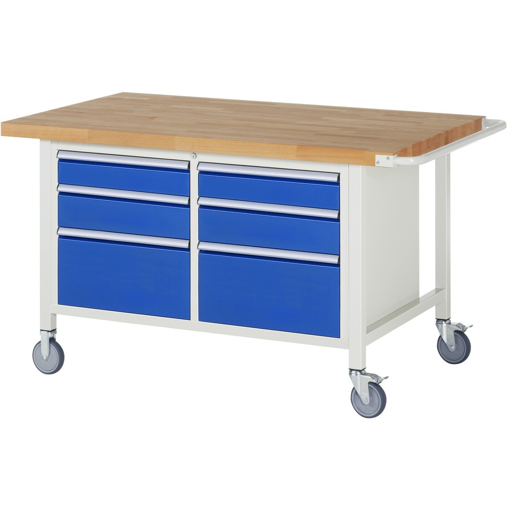Produktabbildung: RAU mobile Werkbank Serie 8000, 1 Doppel-Container, HxBxT 880 x 1.500 x 900 mm, 6 x 90%-Auszug-Schubladen