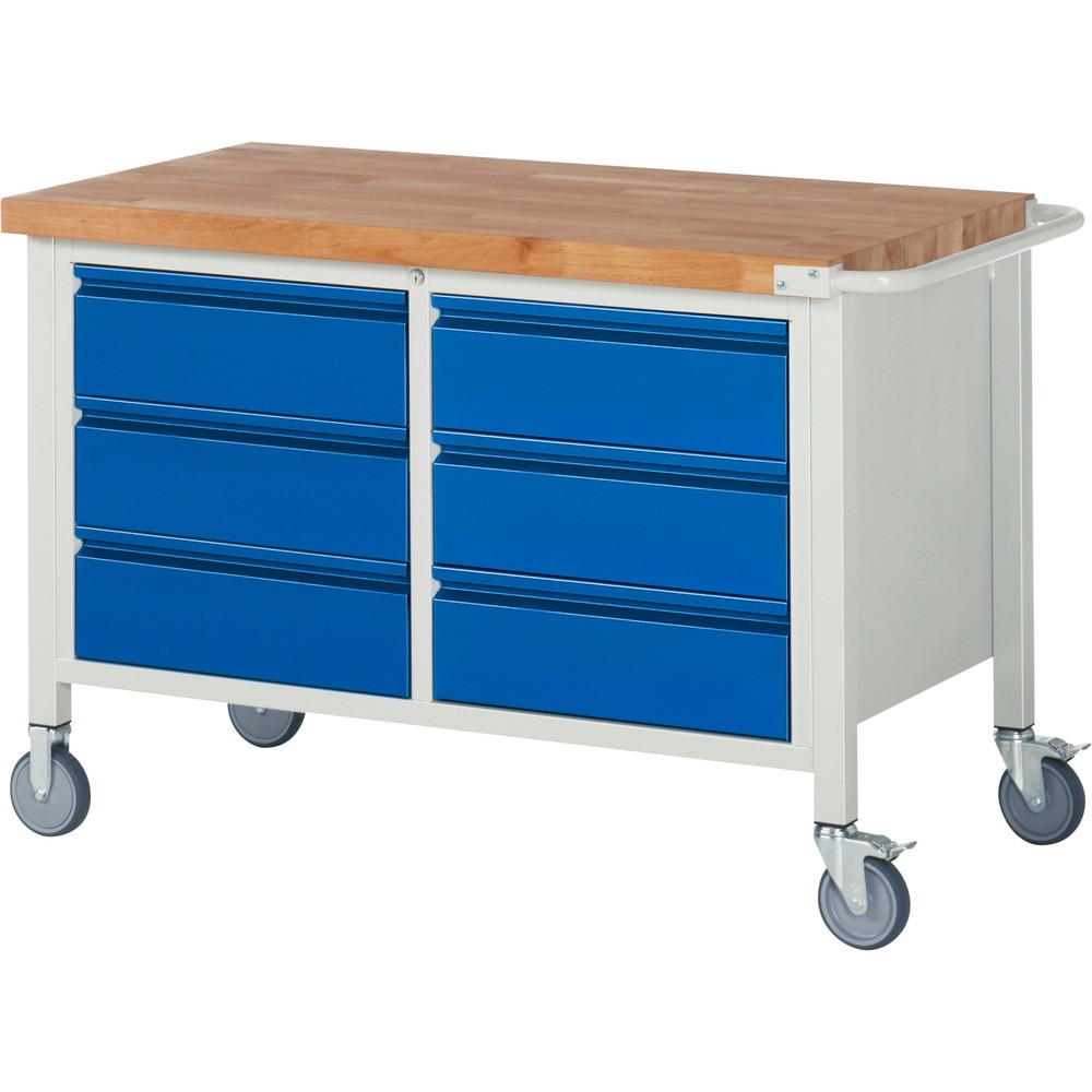 Produktabbildung Nr. 1: RAU mobile Werkbank Serie 8000, 1 Doppel-Container, HxBxT 880 x 1.250 x 700 mm, 6 x 90%-Auszug-Schubladen, integrierte Griffleiste