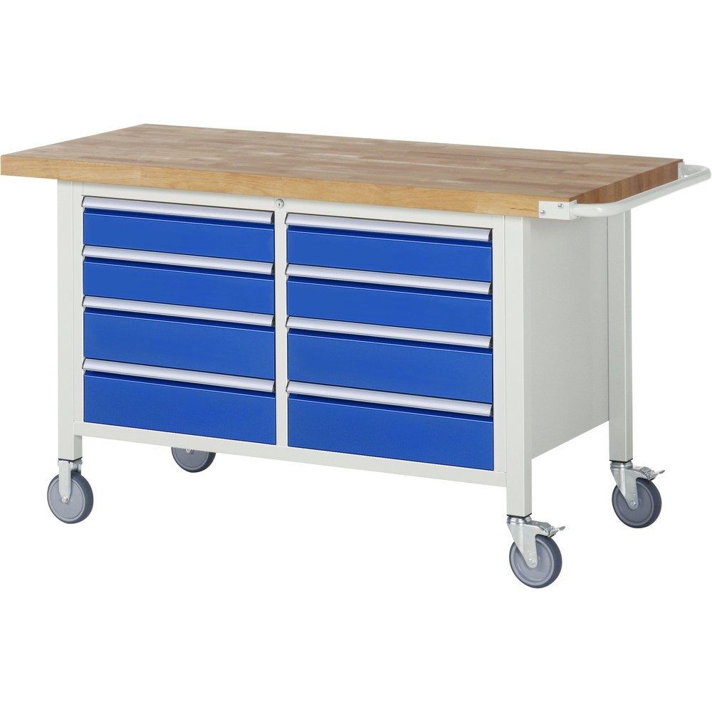 Produktabbildung: RAU mobile Werkbank Serie 8000, 1 Doppel-Container, HxBxT 880 x 1.500 x 700 mm, 8 x 90%-Auszug-Schubladen