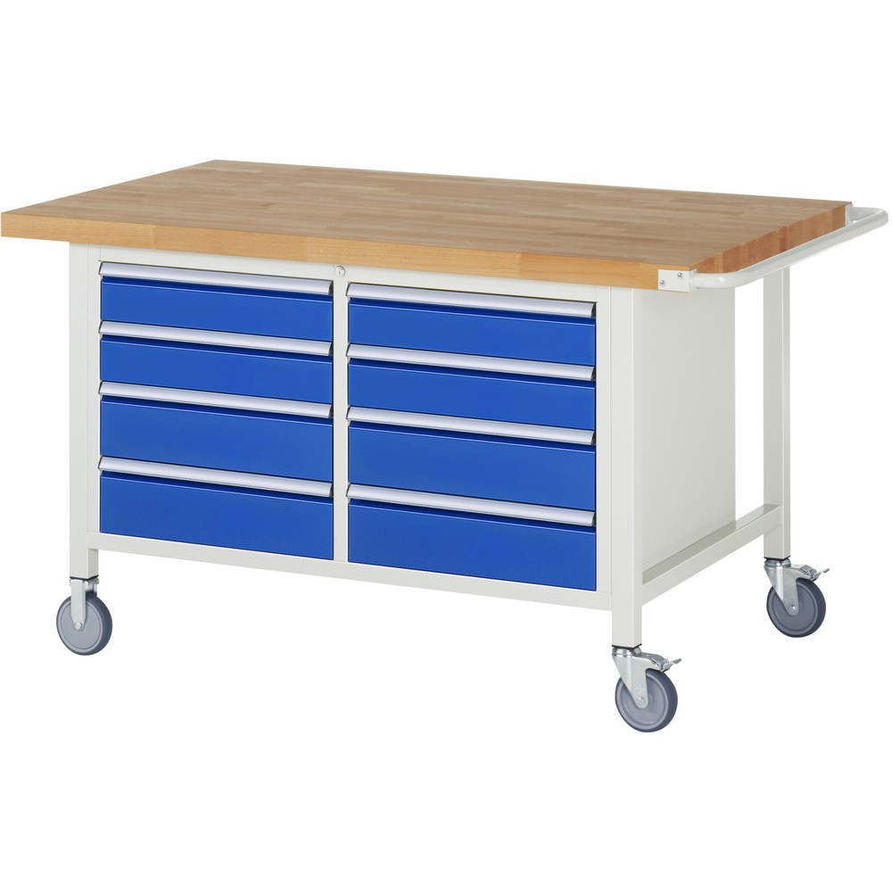 Produktabbildung: RAU mobile Werkbank Serie 8000, 1 Doppel-Container, HxBxT 880 x 1.500 x 900 mm, 8 x 90%-Auszug-Schubladen