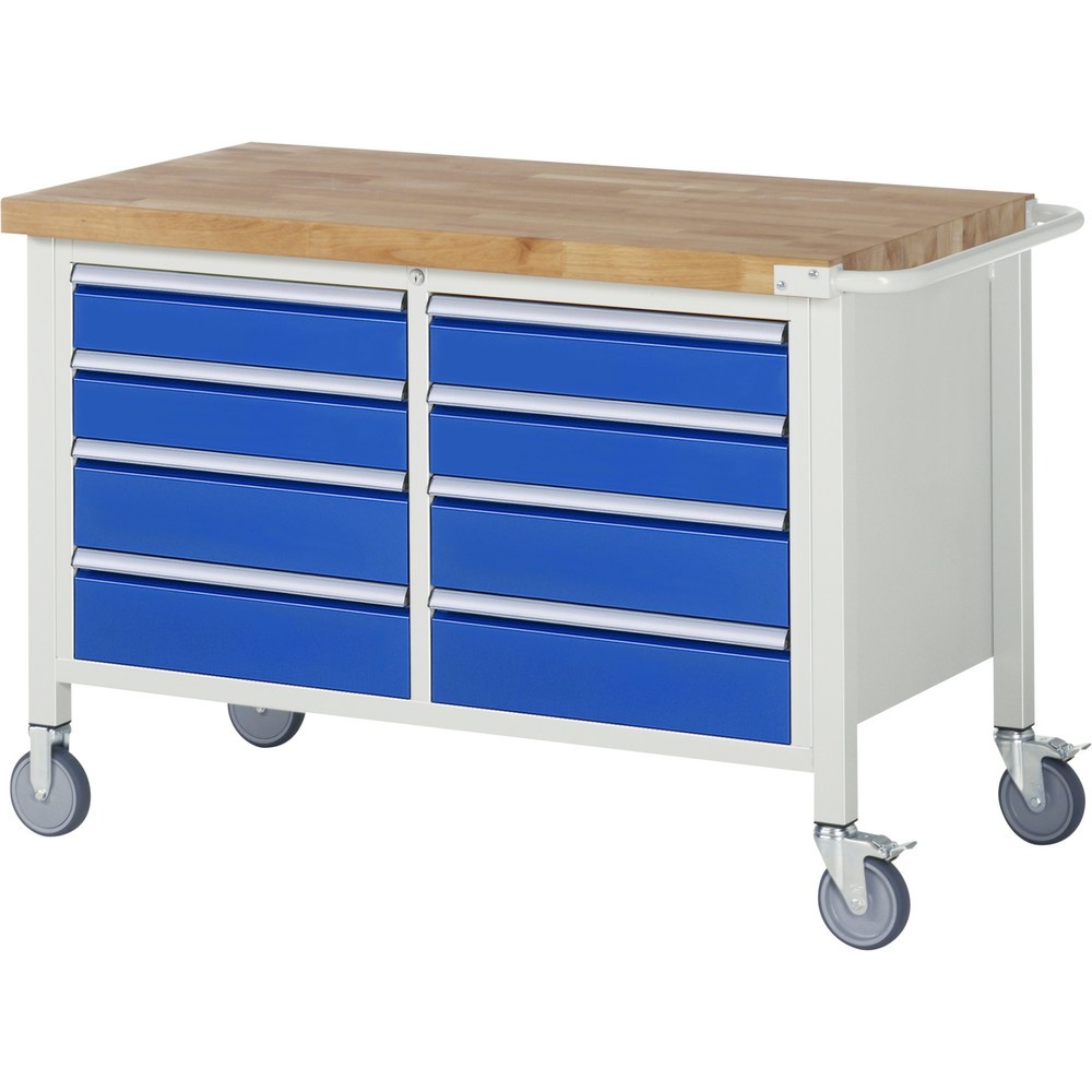 Produktabbildung Nr. 1: RAU mobile Werkbank Serie 8000, 1 Doppel-Container, HxBxT 880-1.080 x 1.250 x 700 mm, 8 x 90%-Auszug-Schubladen