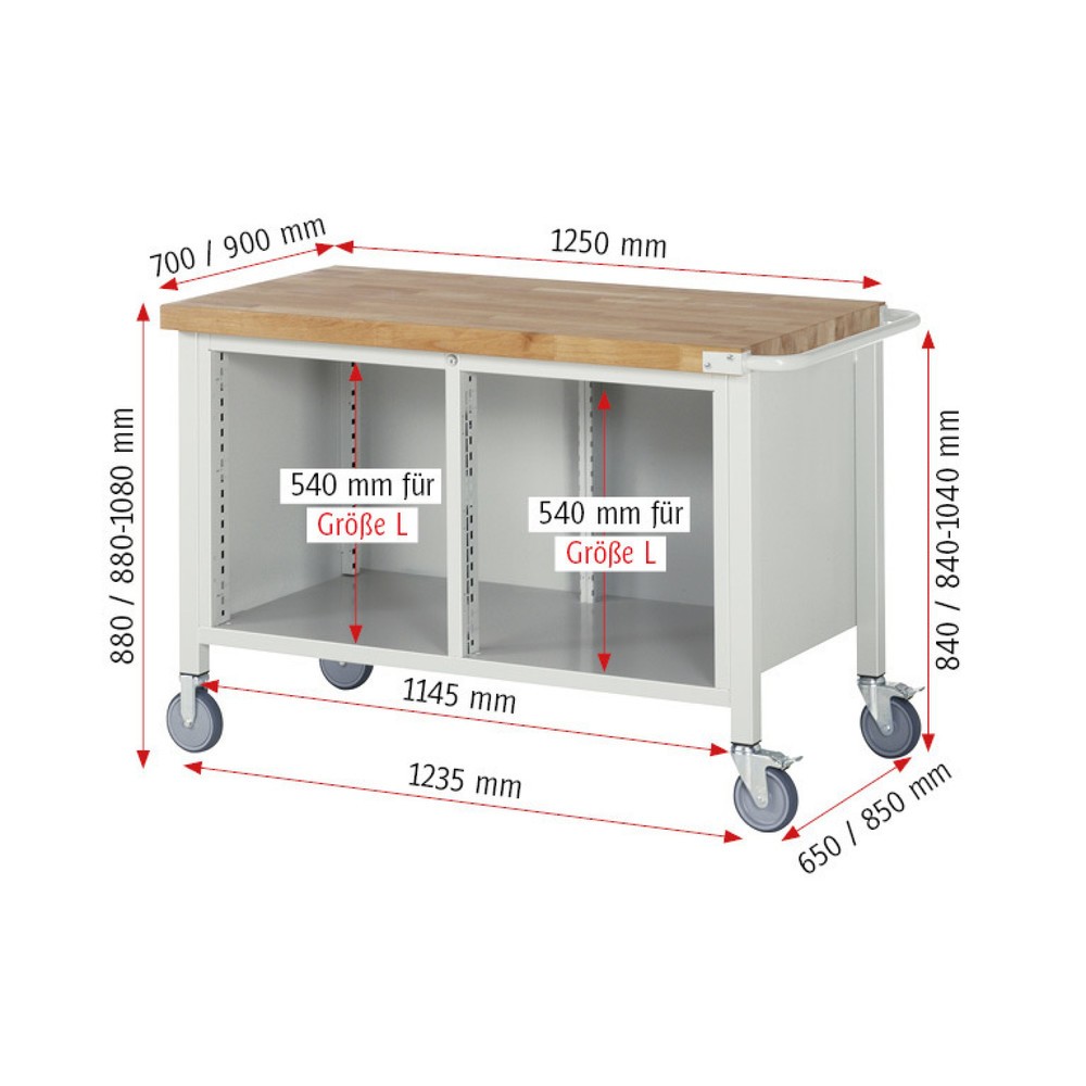 Produktabbildung Nr. 6: RAU mobile Werkbank Serie 8000, 1 Doppel-Container, 1 Flügeltür, HxBxT 880-1.080 x 1.250 x 700 mm, 3 x 90%-Auszug-Schubladen