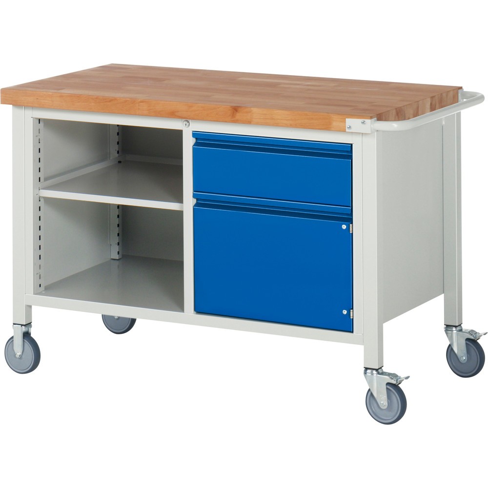 Produktabbildung Nr. 1: RAU mobile Werkbank Serie 8000, 1 Doppel-Container, 1 Fachboden, 1 Flügeltür, HxBxT 880 x 1.250 x 700 mm, 1 Schublade