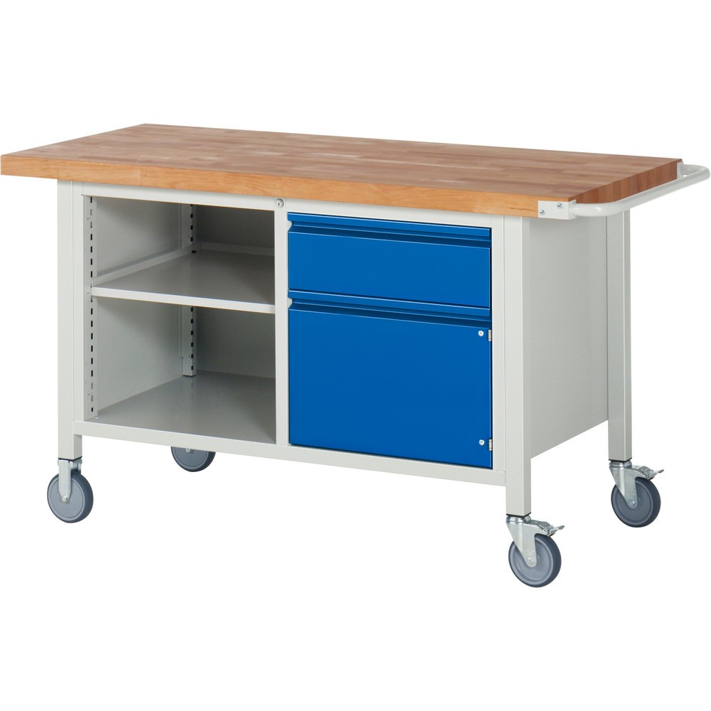 Produktabbildung Nr. 1: RAU mobile Werkbank Serie 8000, 1 Doppel-Container, 1 Fachboden, 1 Flügeltür, HxBxT 880 x 1.500 x 700 mm, 1 Schublade