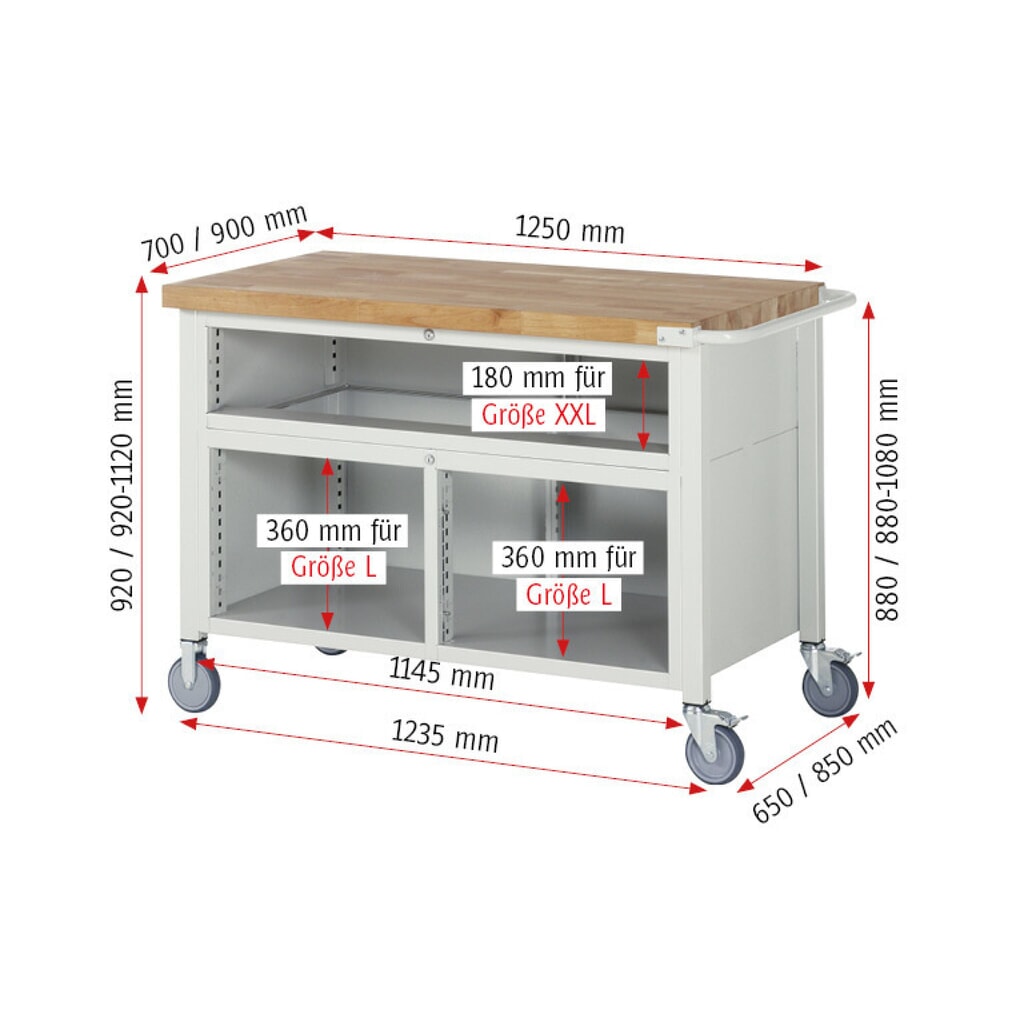 RAU mobile Werkbank Serie 8000, 1 Dreifach-Container, 1 Flügeltür, HxBxT 920-1.120 x 1.250 x 700 mm, 5 x 90%-Auszug-Schubladen Produktabbildung Nr. 8: RAU mobile Werkbank Serie 8000, 1 Dreifach-Container, 1 Flügeltür, HxBxT 920-1.120 x 1.250 x 700 mm, 5 x 90%-Auszug-Schubladen