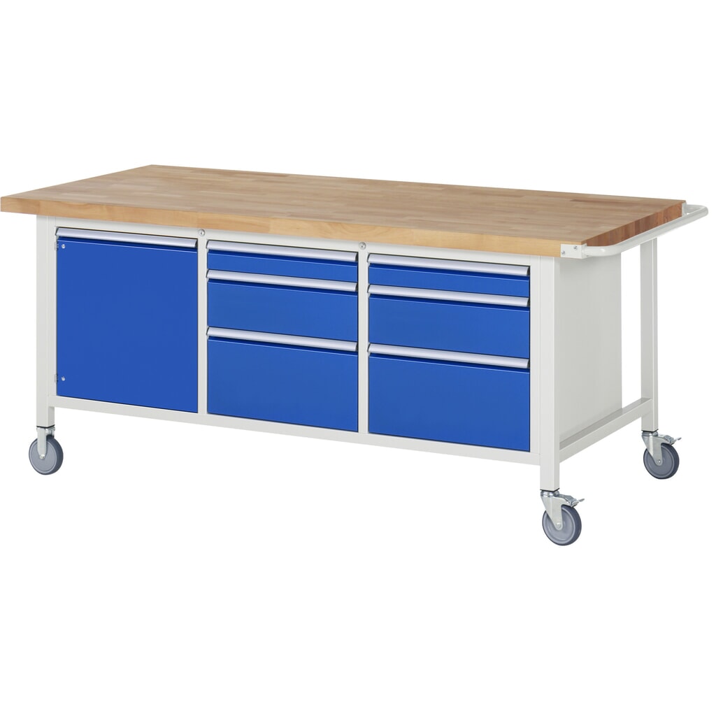 RAU mobile Werkbank Serie 8000, 1 Dreifach-Container, 1 Flügeltür, HxBxT 880 x 2.000 x 900 mm, 6 x 90%-Auszug-Schubladen Produktabbildung: RAU mobile Werkbank Serie 8000, 1 Dreifach-Container, 1 Flügeltür, HxBxT 880 x 2.000 x 900 mm, 6 x 90%-Auszug-Schubladen