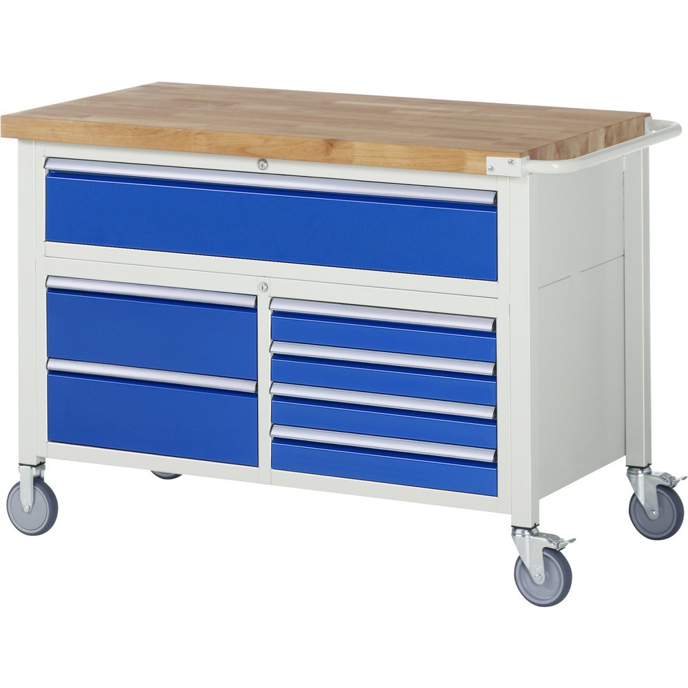 Produktabbildung: RAU mobile Werkbank Serie 8000, 1 Dreifach-Container, HxBxT 920 x 1.250 x 700 mm, 7 x 100%-Auszug-Schubladen