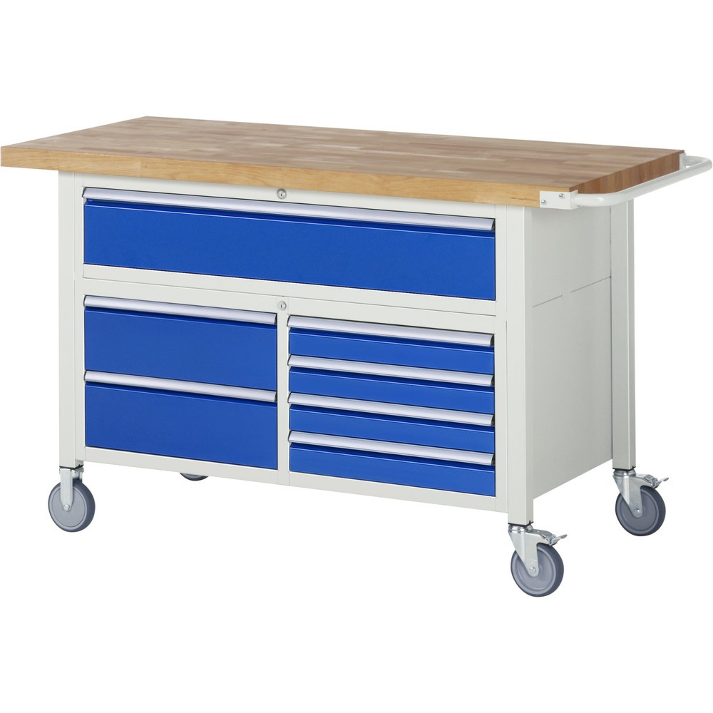 Produktabbildung Nr. 1: RAU mobile Werkbank Serie 8000, 1 Dreifach-Container, HxBxT 920-1.120 x 1.500 x 700 mm, 7 x 90%-Auszug-Schubladen