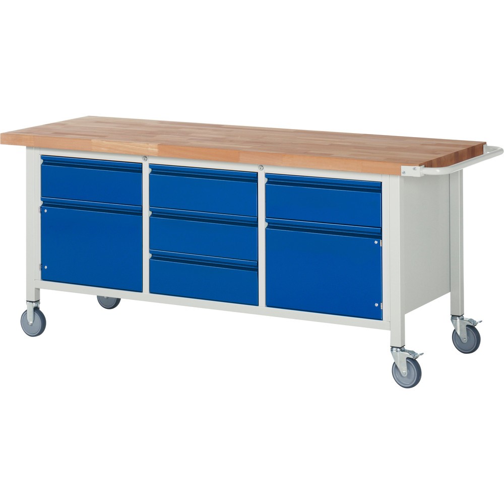 Produktabbildung Nr. 1: RAU mobile Werkbank Serie 8000, 1 Dreifach-Container, 2 Flügeltüren, HxBxT 880 x 2.000 x 700 mm, 5 Schubladen