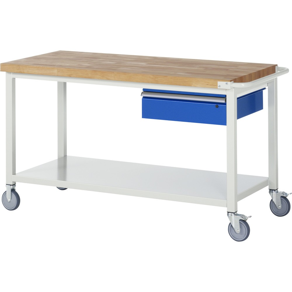 Produktabbildung: RAU mobile Werkbank Serie 8000, HxBxT 880 x 1.500 x 700 mm, Ablageboden unten, mit 1 Schublade rechts