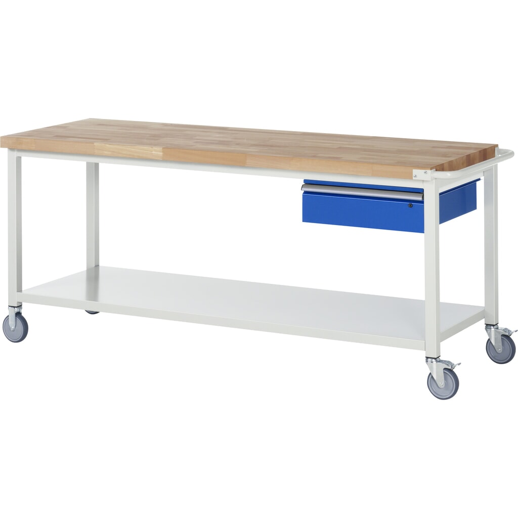 RAU mobile Werkbank Serie 8000, HxBxT 880-1.080 x 2.000 x 700 mm, 1 Schublade 1 x 150 mm, Schubladen-TK 50 kg Produktabbildung: RAU mobile Werkbank Serie 8000, HxBxT 880-1.080 x 2.000 x 700 mm, 1 Schublade 1 x 150 mm, Schubladen-TK 50 kg