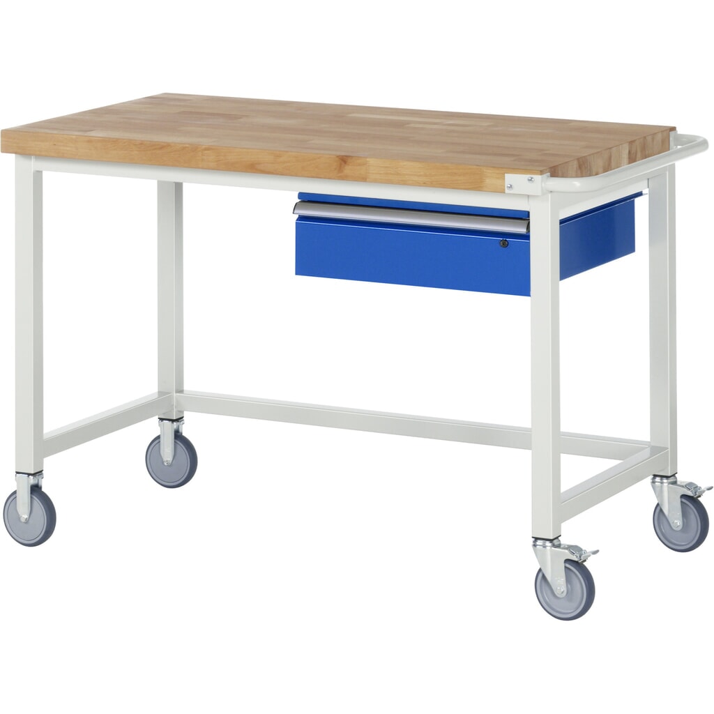 Produktabbildung: RAU mobile Werkbank Serie 8000, HxBxT 880-1.080 x 1.250 x 700 mm, 1 Schublade 1 x 150 mm, Schubladen-TK 50 kg