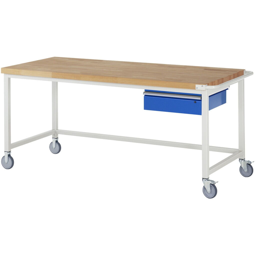 Produktabbildung: RAU mobile Werkbank Serie 8000, HxBxT 880-1.080 x 2.000 x 900 mm, 1 Schublade 1 x 150 mm, Schubladen-TK 50 kg