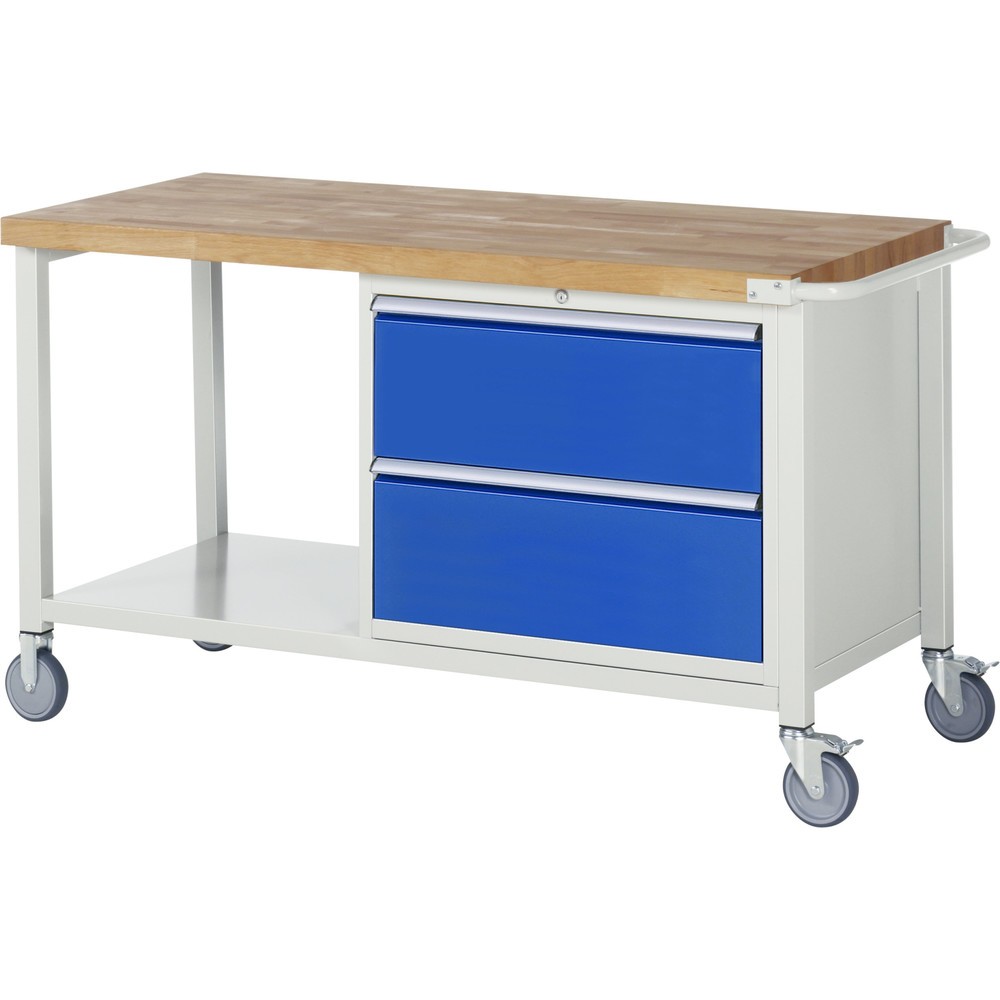 Produktabbildung Nr. 1: RAU mobile Werkbank Serie 8000, 1 Ablageboden, HxBxT 880-1.080 x 1.500 x 700 mm, 2 x 90%-Auszug-Schubladen