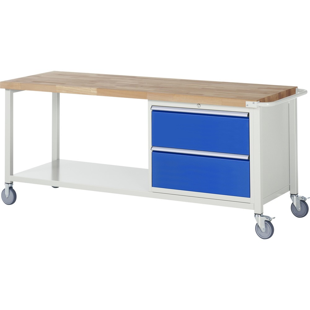 Produktabbildung Nr. 1: RAU mobile Werkbank Serie 8000, 1 Ablageboden, HxBxT 880-1.080 x 2.000 x 700 mm, 2 x 90%-Auszug-Schubladen
