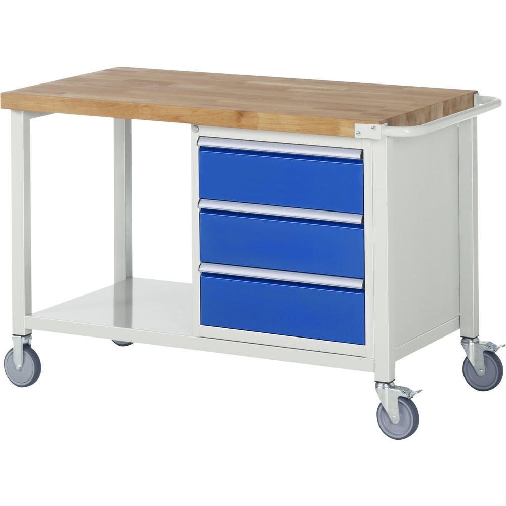 Produktabbildung Nr. 1: RAU mobile Werkbank Serie 8000, 1 Ablageboden, HxBxT 880 x 1.250 x 700 mm, 3 x 100%-Auszug-Schubladen, Breite 490 mm