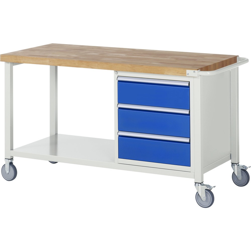 Produktabbildung Nr. 1: RAU mobile Werkbank Serie 8000, 1 Container, HxBxT 880 x 1.500 x 700 mm, 3 x 90%-Auszug-Schubladen, Breite 490 mm