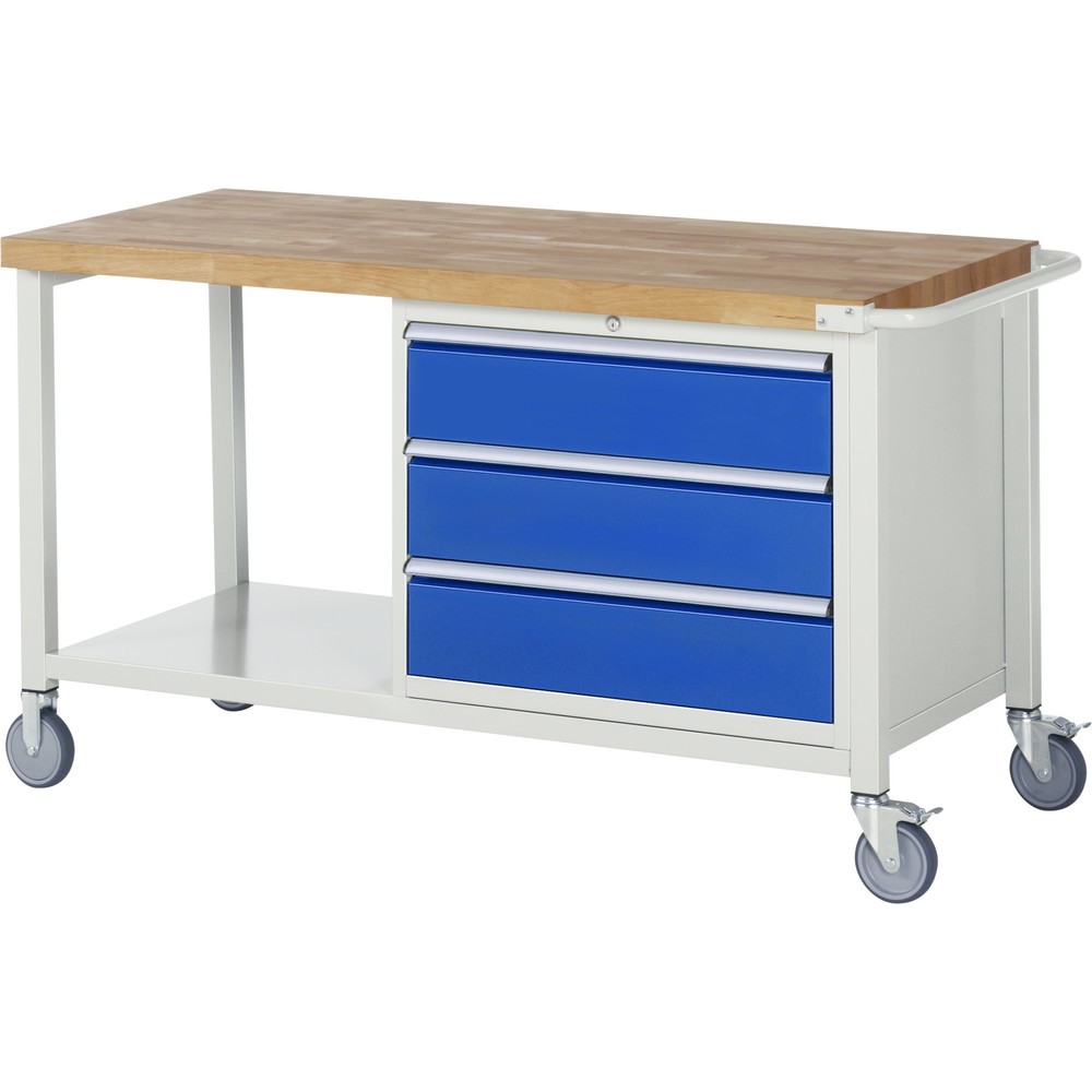 Produktabbildung Nr. 1: RAU mobile Werkbank Serie 8000, 1 Ablageboden, HxBxT 880-1.080 x 1.500 x 700 mm, 3 x 90%-Auszug-Schubladen, Breite 680 mm