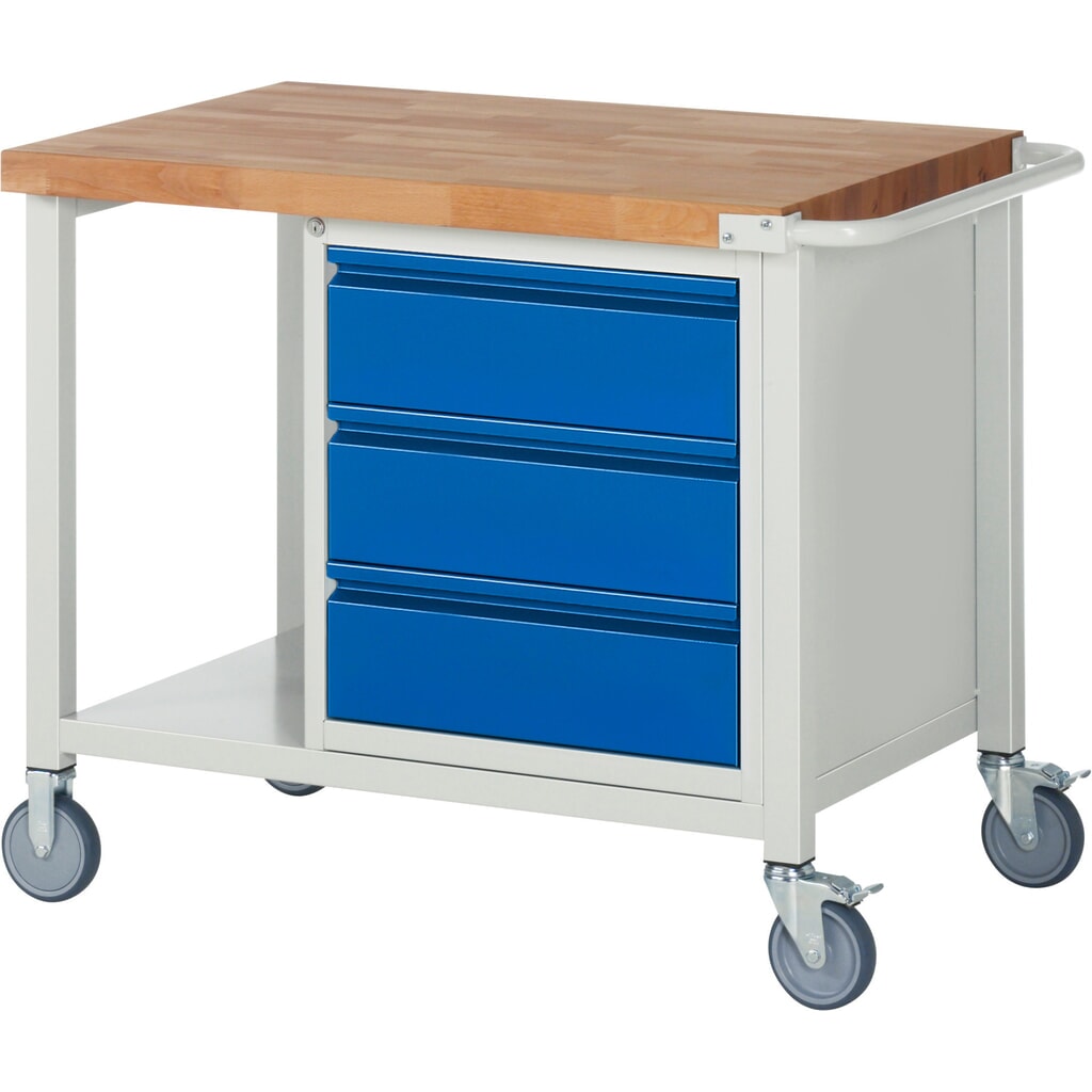 Produktabbildung: RAU mobile Werkbank Serie 8000, HxBxT 880 x 1.000 x 700 mm, 1 Container, 1 Ablageboden, 3 Schubladen