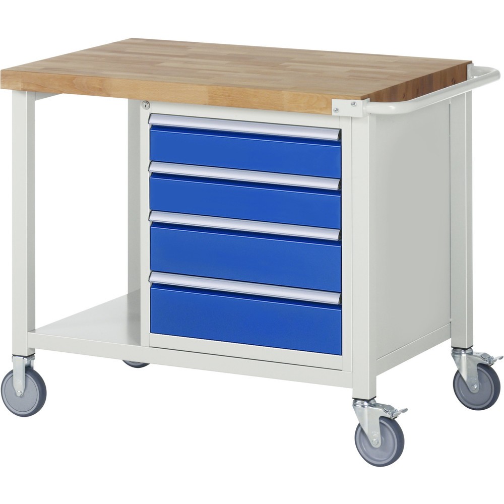 Produktabbildung: RAU mobile Werkbank Serie 8000, HxBxT 880 x 1.000 x 700 mm, 1 Container, 4 x 90%-Auszug-Schubladen, Breite 490 mm