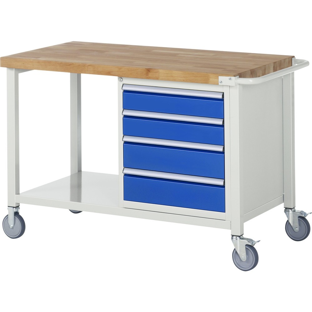 Produktabbildung: RAU mobile Werkbank Serie 8000, HxBxT 880 x 1.250 x 700 mm, 1 Container, 4 x 90%-Auszug-Schubladen, Breite 490 mm