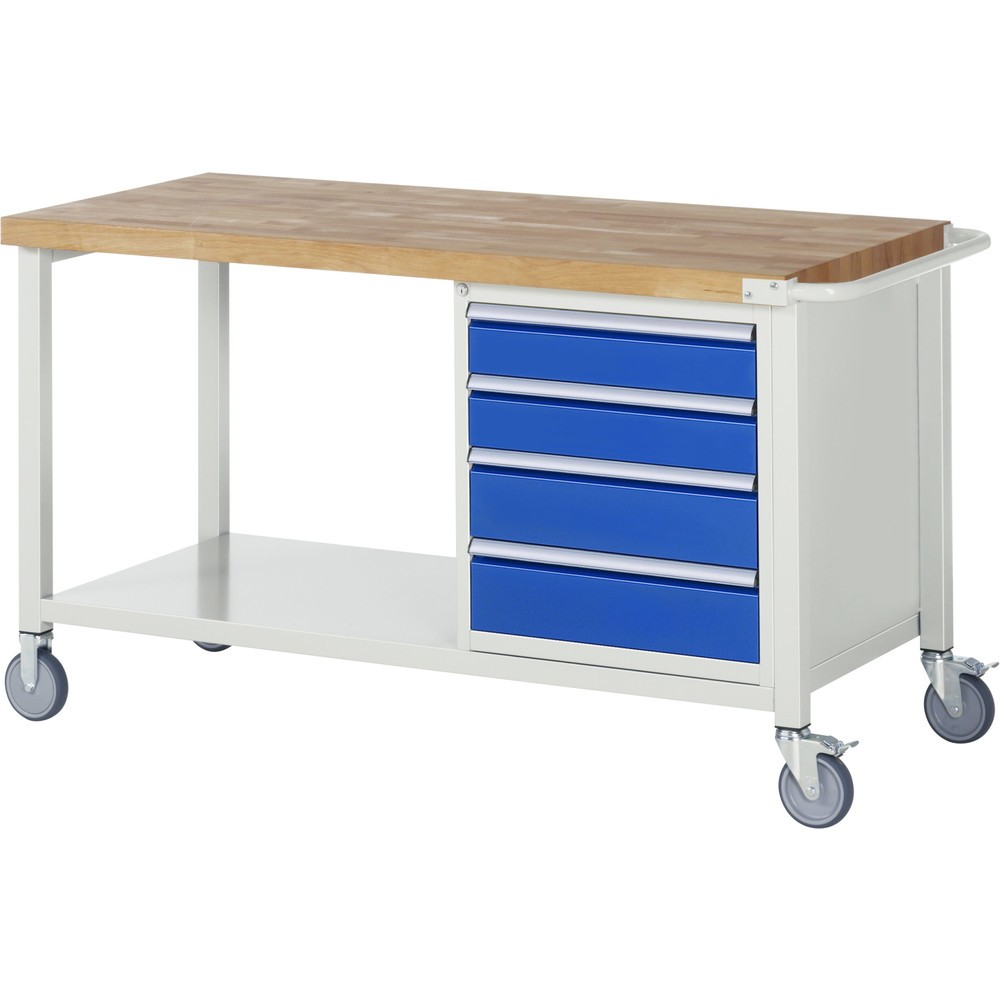 Produktabbildung: RAU mobile Werkbank Serie 8000, HxBxT 880 x 1.500 x 700 mm, 1 Container, 4 x 90%-Auszug-Schubladen, Breite 490 mm