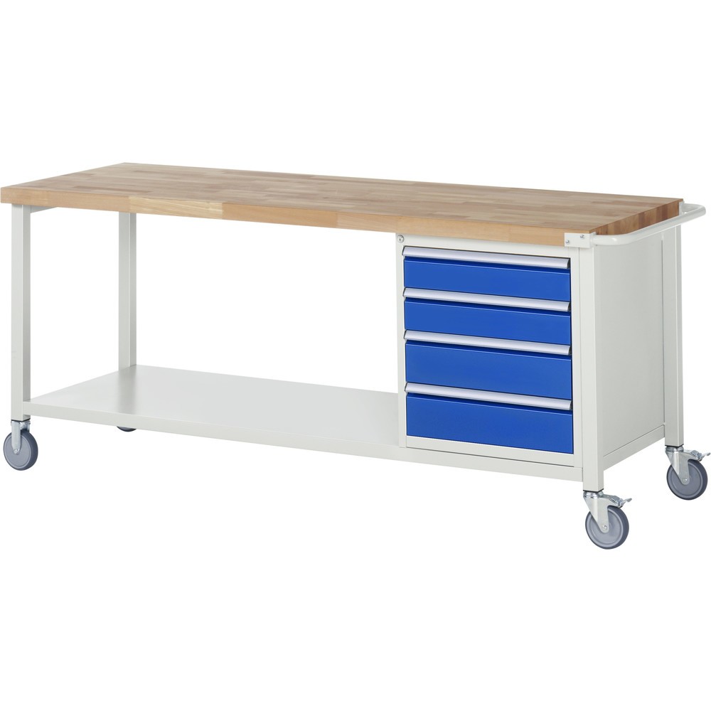 Produktabbildung: RAU mobile Werkbank Serie 8000, HxBxT 880 x 2.000 x 700 mm, 1 Container, 4 x 90%-Auszug-Schubladen, Breite 490 mm