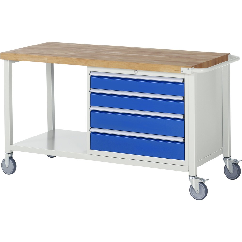 Produktabbildung Nr. 1: RAU mobile Werkbank Serie 8000, 1 Ablageboden, HxBxT 880 x 1.500 x 700 mm, 4 x 90%-Auszug-Schubladen, Schubladen-TK 75 kg