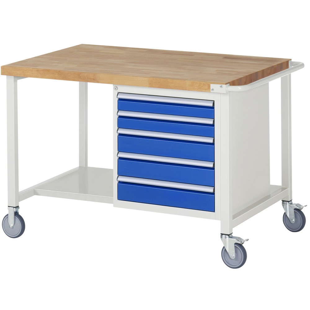 Produktabbildung: RAU mobile Werkbank Serie 8000, HxBxT 880 x 1.250 x 900 mm, 1 Container, 5 x 90%-Auszug-Schubladen, Breite 490 mm