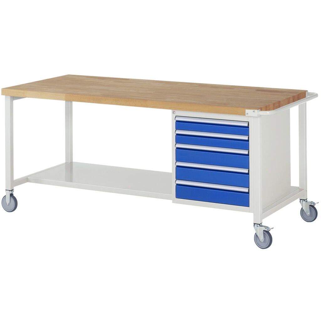 RAU mobile Werkbank Serie 8000, HxBxT 880 x 2.000 x 900 mm, 1 Container, 5 x 90%-Auszug-Schubladen, Breite 490 mm Produktabbildung Nr. 1: RAU mobile Werkbank Serie 8000, HxBxT 880 x 2.000 x 900 mm, 1 Container, 5 x 90%-Auszug-Schubladen, Breite 490 mm
