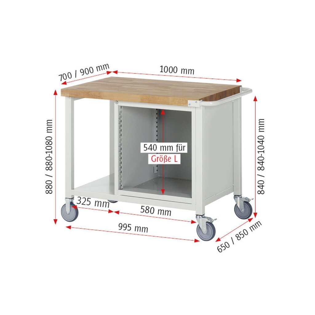 RAU mobile Werkbank Serie 8000, 1 Ablageboden, HxBxT 880-1.080 x 1.000 x 700 mm, 5 x 100%-Auszug-Schubladen, Breite 490 mm Produktabbildung Nr. 8: RAU mobile Werkbank Serie 8000, 1 Ablageboden, HxBxT 880-1.080 x 1.000 x 700 mm, 5 x 100%-Auszug-Schubladen, Breite 490 mm