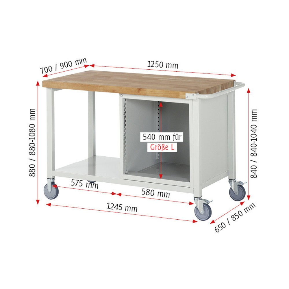 Produktabbildung Nr. 4: RAU mobile Werkbank Serie 8000, 1 Ablageboden, HxBxT 880 x 1.250 x 700 mm, 3 x 100%-Auszug-Schubladen, Breite 490 mm