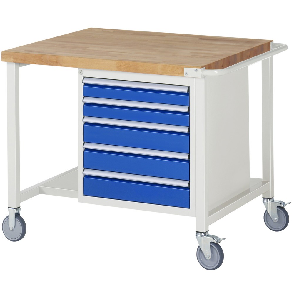 Produktabbildung Nr. 1: RAU mobile Werkbank Serie 8000, 1 Ablageboden, HxBxT 880 x 1.000 x 900 mm, 5 x 100%-Auszug-Schubladen, Breite 490 mm