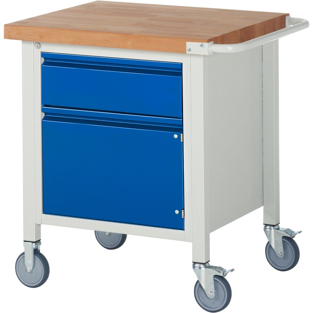 Produktabbildung: RAU mobile Werkbank Serie 8000, HxBxT 880 x 750 x 700 mm, 1 Container, 1 Flügeltür, 1 Schublade, eintegrierte Griffleiste