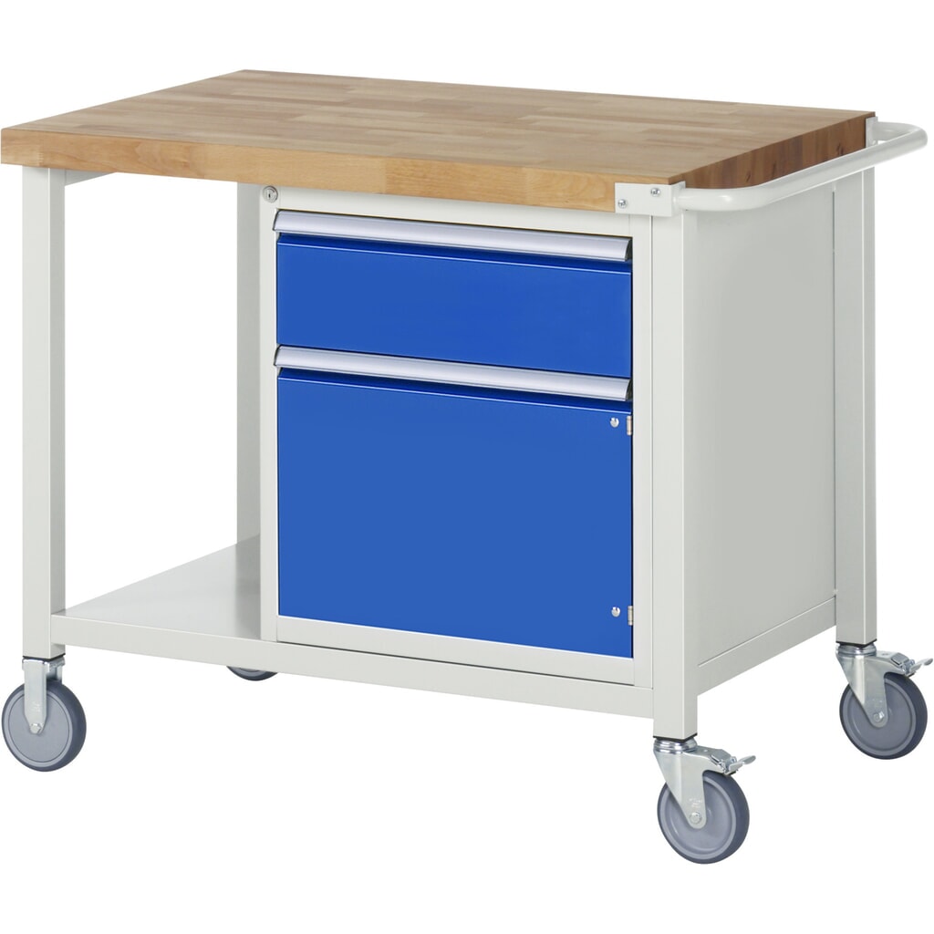 Produktabbildung Nr. 1: RAU mobile Werkbank Serie 8000, HxBxT 880 x 1.000 x 700 mm, 1 Container, 1 Ablageboden, 1 Flügeltür, 1 x 100%-Auszug-Schublade, ErgoScript