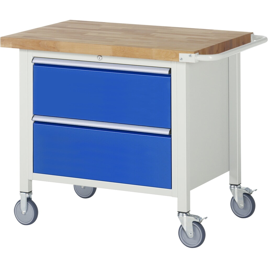 Produktabbildung: RAU mobile Werkbank Serie 8000, HxBxT 880-1.080 x 1.000 x 700 mm, 2 x 90%-Auszug-Schubladen, Breite 680 mm