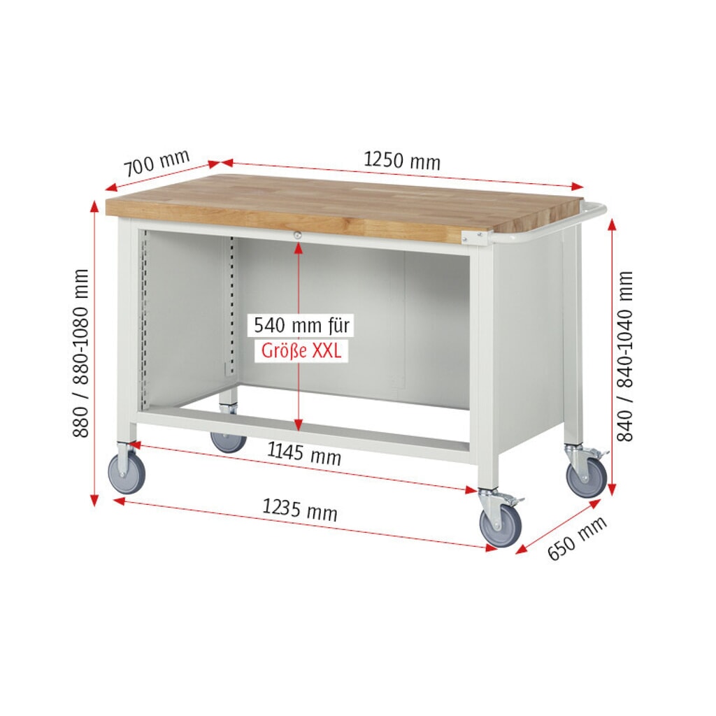 Produktabbildung Nr. 7: RAU mobile Werkbank Serie 8000, HxBxT 880-1.080 x 1.250 x 700 mm, 1 Container, 3 x 100%-Auszug-Schubladen, Breite 1.055 mm