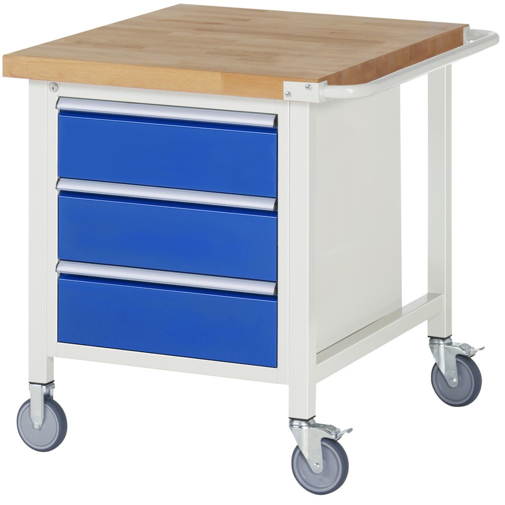Produktabbildung: RAU mobile Werkbank Serie 8000, 1 Container, HxBxT 880 x 750 x 900 mm, 3 x 90%-Auszug-Schubladen, Breite 490 mm